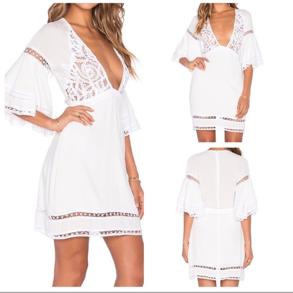 🍋 NWT For Love and Lemons Dress Mini Carmine Lace Trim Inset Flounce White Sz M - Picture 5 of 9